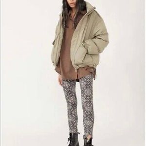 Tan free people duvet puffer bomber jacket